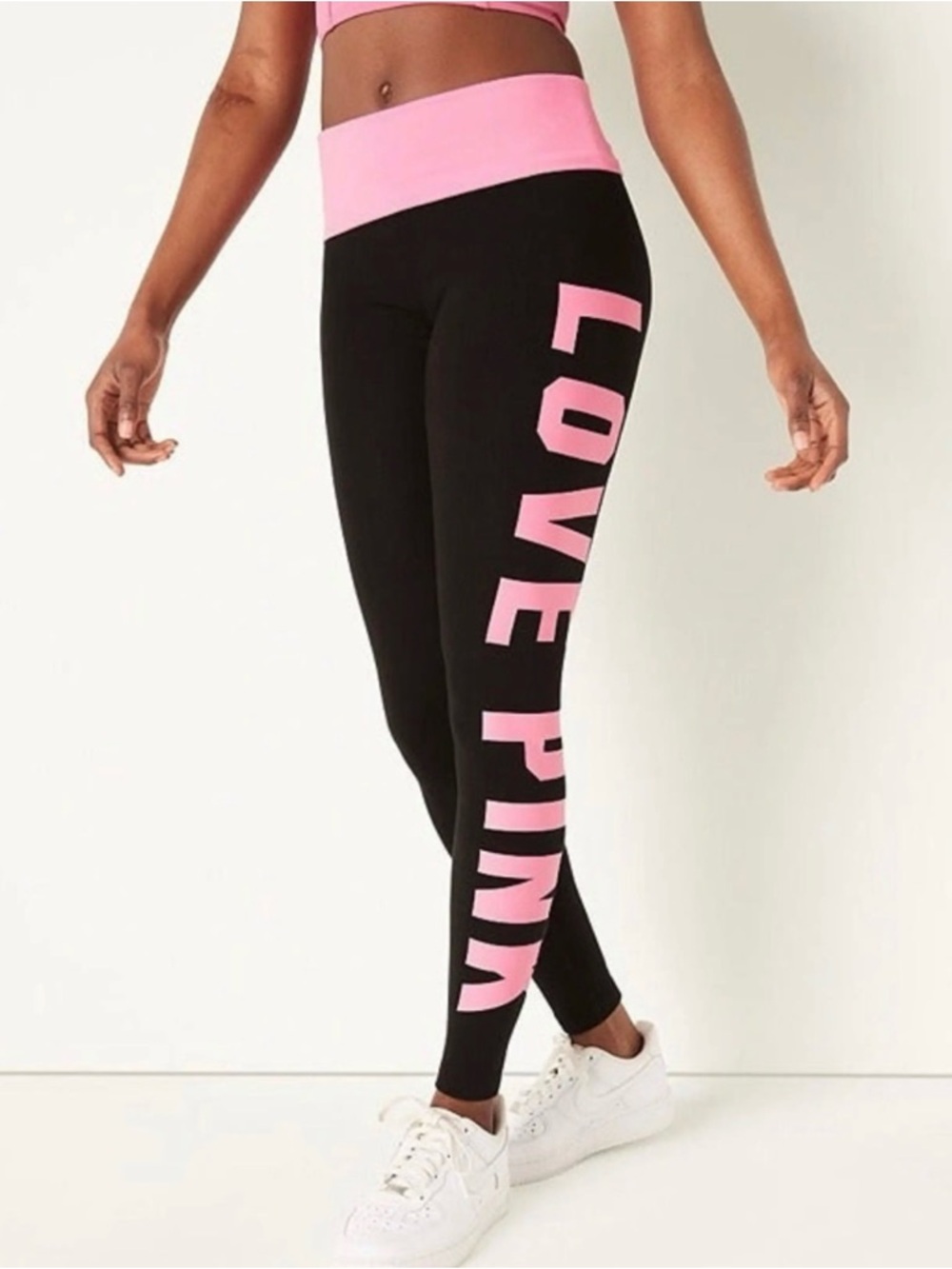 PINK Victoria's Secret Black yoga Leggings with Pink Waistband XL